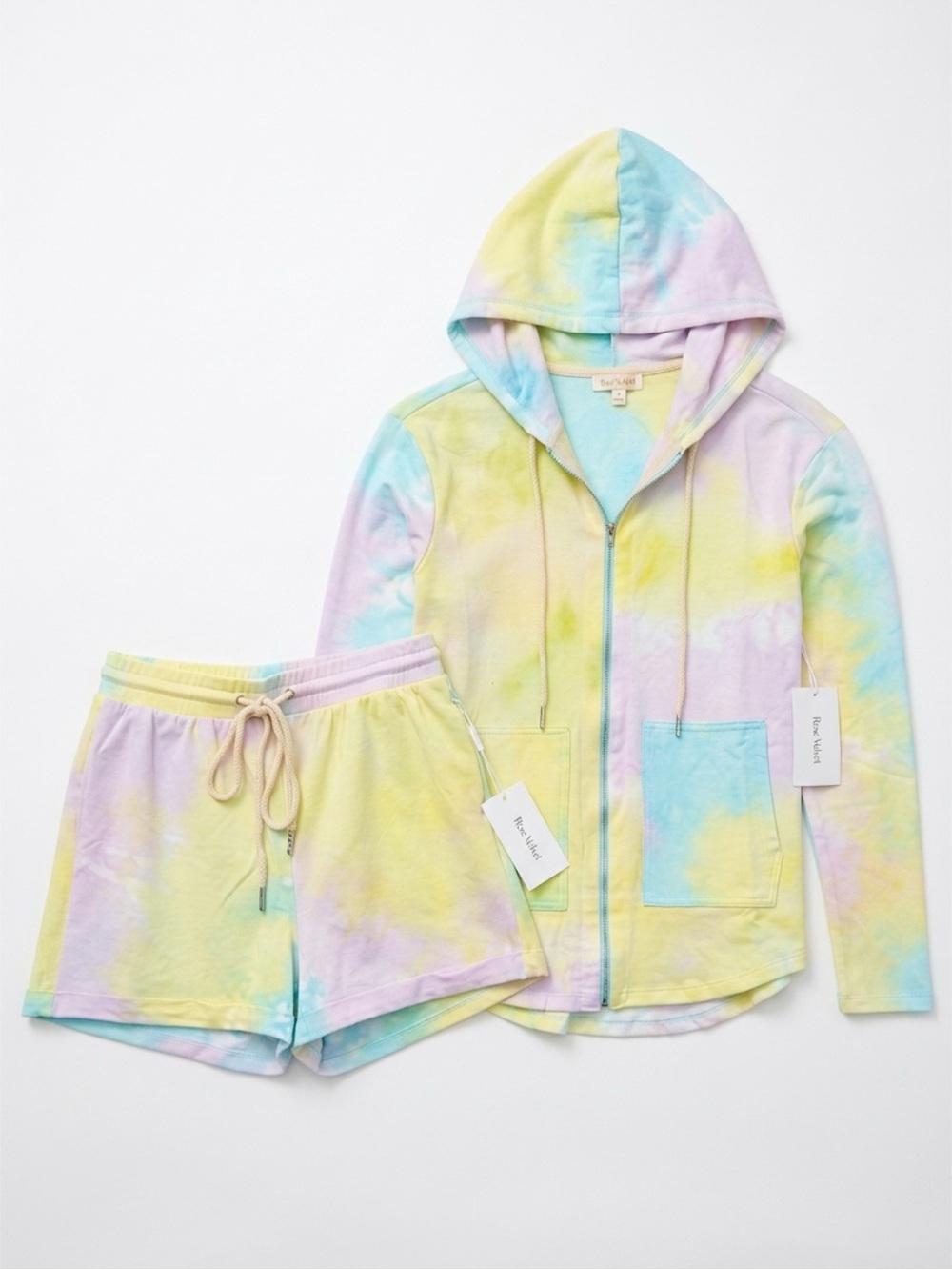 NWT Rose Velvet Mint Tie-Dye Lounge Set Hoodie & Shorts | Matching 2-Piece Set
